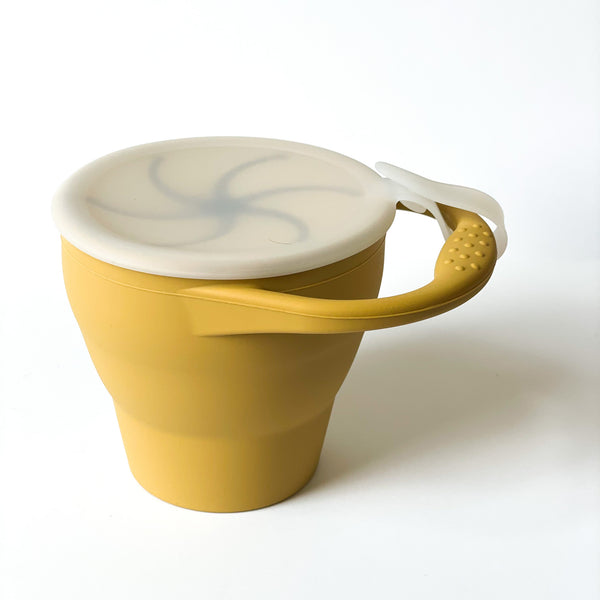 Collapsible Snack Cup with Button Lid (Mustard)
