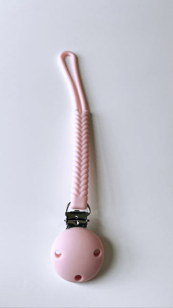 Pink braid baby pacifier clip