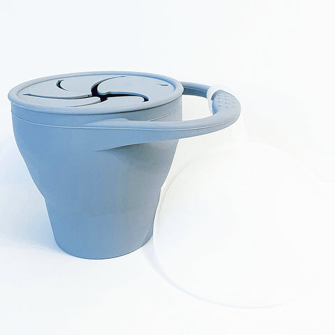 Collapsible Snack Cup with Button Lid (Slate Blue)